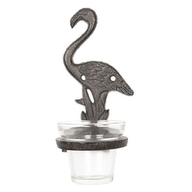 Clayre & Eef Teelichthalter 8x12x19 cm Braun Eisen Glas Flamingo (Gr. 8x12x19 cm)