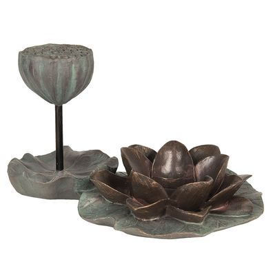 Clayre & Eef Teelichthalter Blume 26x17x14 cm Grau Braun Kunststoff (Gr. 26x17x14 cm)