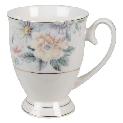 Clayre & Eef Tasse 300 ml Beige Rosa Porzellan Rund Blumen (Gr. 11x8x10 cm / 300 ml)