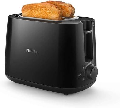 Philips Toaster, 2 Slots, 8 Stufen, Brötchenaufsatz, Auftauen, Lift, Schwarz