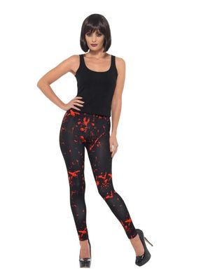 Horror-Leggings, Schwarz & Rot, mit Blutspritzern Einheitsgröße XS-M