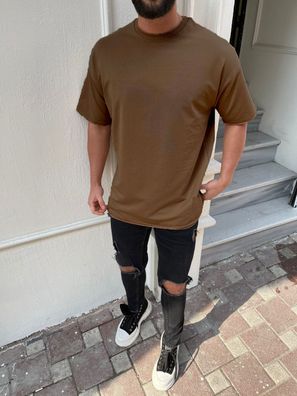 Oversize Herren Kurzarm T-Shirt Weiter Auschnitt Extra Lang Rundhals Herrenshirt