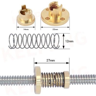 T8 x 8 Anti Backlash Messingmutter gefedert Z-Achse 3D Drucker DIY CNC