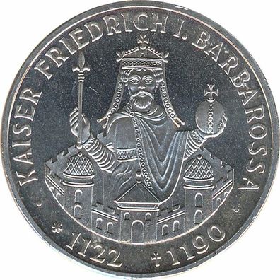 BRD 10 DM 1990 F Friedrich Barbarossa Silber*