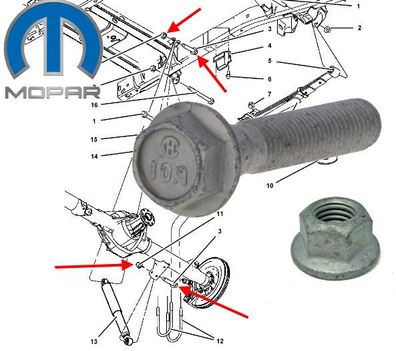 hinten Schraube & Mutter (Stoßdämpfer) RAM Bj:94-24