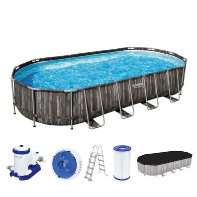 Power Steel™ Frame Pool Komplett-Set mit Filterpumpe 732 x 366 x 122 cm , Holz-Opt