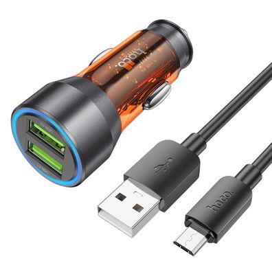 HOCO Autoladegerät 2 x USB QC 18W + USB-Kabel für Micro NZ12 transparent orange