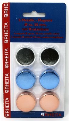 RHEITA 1030-9 Magnet Edelstahl - Ø 30 mm, 6 Stück, kratzfest, sortiert