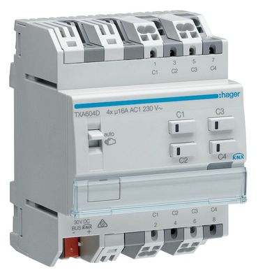 1St. Hager TXA604D Schalt-/Jal. aktor 4/2f KNX easy 16A C-L