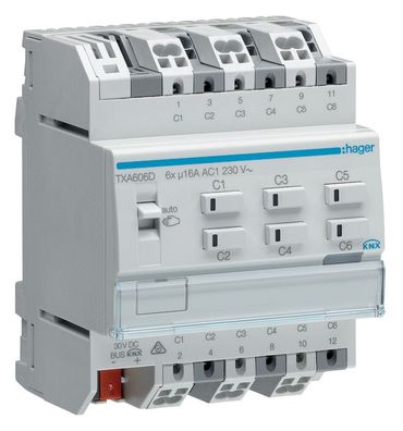 1St. Hager TXA606D Schalt-/Jal. aktor 6/3f KNX easy 16A C-L