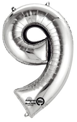 amscan® 2798901 Folienballon Zahl 9 - silber