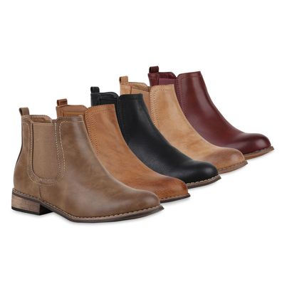 VAN HILL Gefütterte Damen Chelsea Boots Leder-Optik Stiefeletten 811822