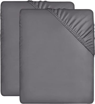 Utopia Bedding - 2er Set Spannbettlaken 180x200cm Grau - Mikrofaser, 35cm Tiefe