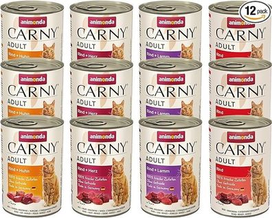 Animonda Carny Adult 12x400g Katzennassfutter, 100% Fleisch, ohne Getreide