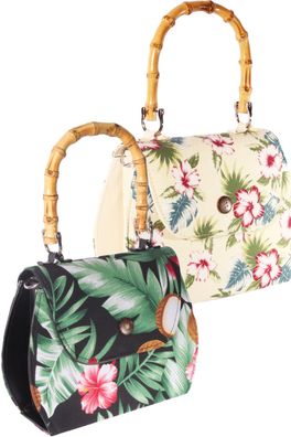 retro Hibiskus Blüten Hawaii Flower Rockabilly Bambus Handtasche