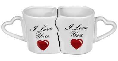 Partnertasse I Love you Pärchen Tassen Set Herz Henkel Geschenk Valentinstag Verlo