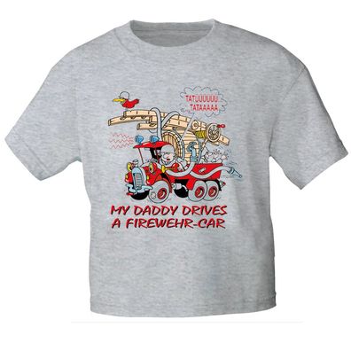 Kinder T-Shirt mit Print - My daddy drives a Firewehr car - 08133 - grau - Gr. S-XXL