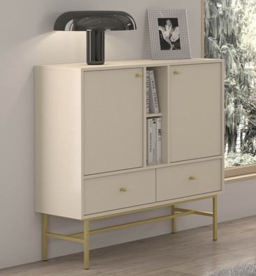 FURNIX Kommode Tonkin Sideboard mit Schubladen und Gestelbeine Beige