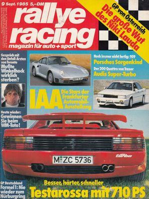 rallye Racing Heft 9/1985, Testarossa, Audi Turbo, Porsche 959, IAA, Formel 1,