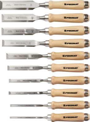 Stechbeitelsatz 6,8,10,12,16,20,22,24,26,30mm Weißbuchenh. Ulmer Form Krt