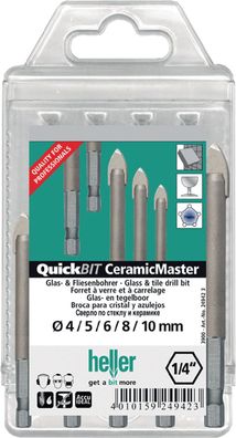 Bohrersatz QuickBit® Ceramik Master 5-tlg.D.4,5,6,8,10mm Schaft 6 kant HELLER