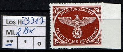 Los H23317: Deutsches Reich Feldpost Mi. 2 Bx * *