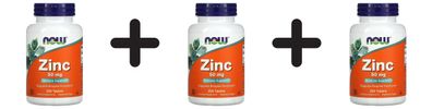 3 x NOW Foods Zinc, 50mg - 250 tabs
