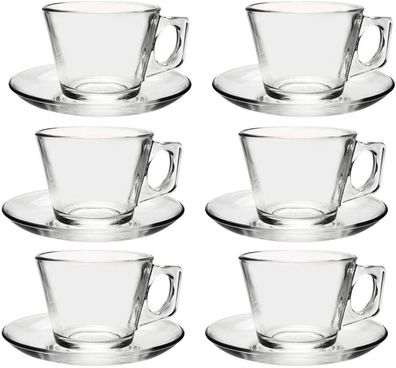 Pasabahce Vela 6er Set Teetassen-Service mit Tellerchen, Glas, Transparent Teegläs