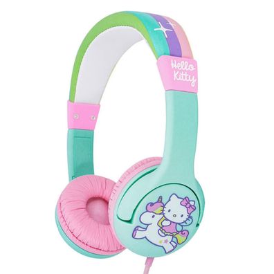 Hello Kitty Regenbogen-Einhorn-Kopfhörer mit Kabel für Kinder in Türkis