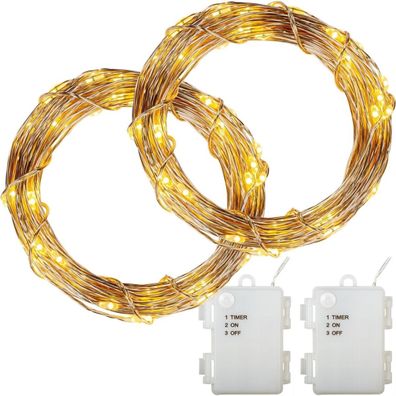 Voltronic® 2Set 100 LED Lichterkette Draht, warmweiß, att