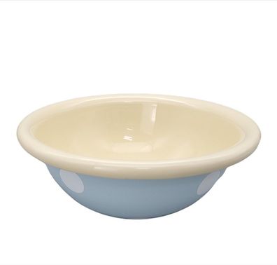 Emaille Schale, Salatschale, Beilagenschale Tupfen Hellblau- Creme 17 cm