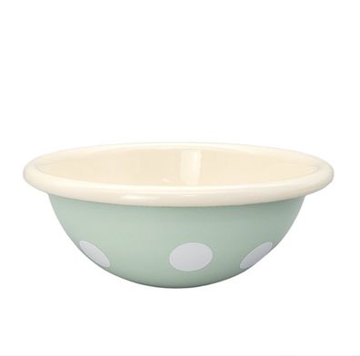 Emaille Schale, Salatschale, Beilagenschale Tupfen Mint- Creme 17 cm