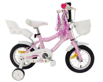 B-Ware Makani Kinderfahrrad Aurora 12 Zoll rosa, Stützräder, Korb, Puppensitz