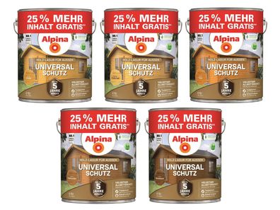 Alpina Holz Lasur Universal-Schutz Holz-Lasur 5 Jahre Wetterschutz 5 Liter BEULE