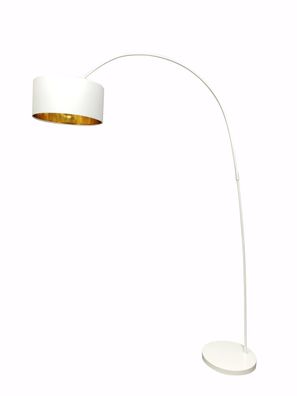 Bogenlampe Metall Stoffschirm Weiß Gold