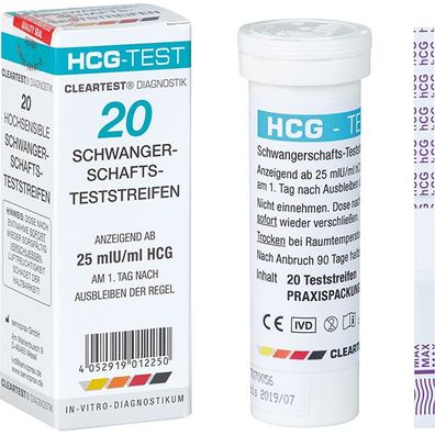 Cleartest® HCG Schwangerschaftstests, 20 lose Teststreifen