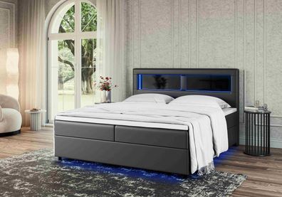 FURNIX Boxspringbett Valerio 180x200 mit Doppelbett Topper und Bettkasten MA1100