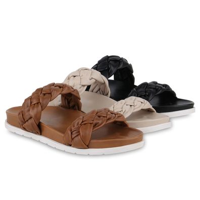 VAN HILL Damen Pantoletten Sandalen Leder Profil-Sohle Schuhe 840923