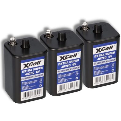 3x XCell 4R25 6V-Block Batterie SET - 6 Volt 9500 mAH