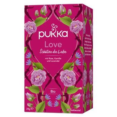 Pukka 3x Pukka Bio-Kräutertee Love, mit Rose, Kamille und Lavendel, 20 Teebeutel