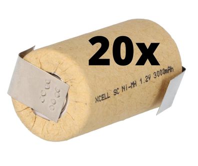 20x XCell Sub-C Hochleistungsakku mit Z- Lötfahne - 1,2V 3000 mAh Ni-MH