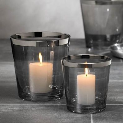 Kaheku Windlicht Denver lüster-rauch+Platinrand 27cm Ø30h
 777124803