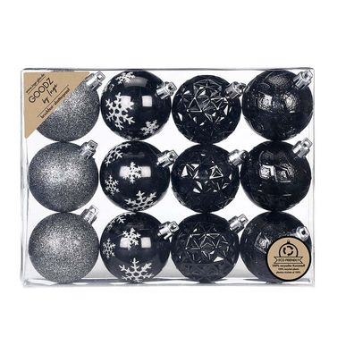 Weihnachtskugeln Kunststoff 12 Stk 6 cm Schwarz-Mix Inge-Glas