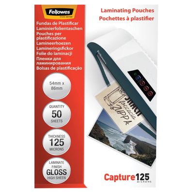 Fellowes® 5396602 Laminierfolie Capture - 86 x 54 mm, glänzend, 125 mym, 50 Stück