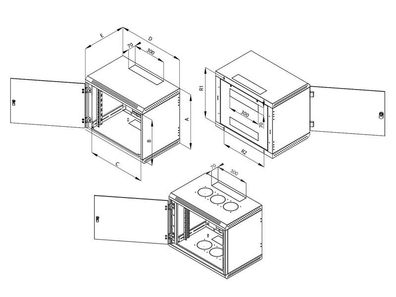 1St. Triton DELTAB4S 12HE Wandschrank einteilig 12HE b=600 x h=635x t=395mm - 19 Zoll