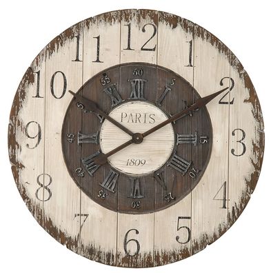 Clayre & Eef Wanduhr Ø 80cm Weiß Holz Kunststoff Rund