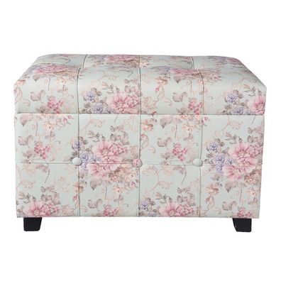 Clayre & Eef Pouf 61x37x43 cm Rosa Holz Textil Rechteck Blumen (Gr. 61x37x43 cm)