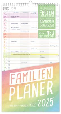 HÄFFT Familienplaner 2025 Wand-Kalender 5-spaltig 12 MONATE 8595-9