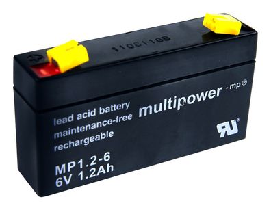 Multipower - MP1.2-6 - 6 Volt 1,2 Ah Pb - Blei-Akku AGM, Standard, Faston 4,8 mm