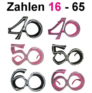 Brille mit Zahlen 16-65 Strass Geburtstagsbrille Geburtstag Zahl Feier Brillen Folat